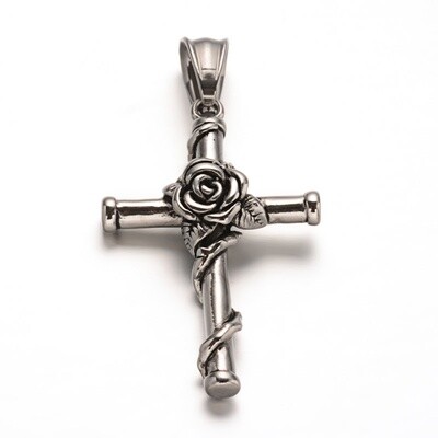 STAINLESS CROSS ROSE PENDANT FJP51