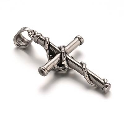 SILVER STAINLESS CROSS ROSE PENDANT