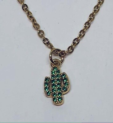 GOLD STAINLESS SAGUARO CZ NECKLACE FJN8E
