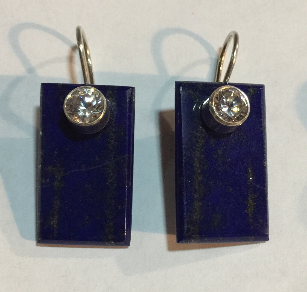 SILVER LAPIS &amp; CZ EARRINGS