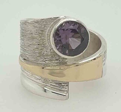 SILVER/GOLD AMETHYST CZ WRAP RING-7