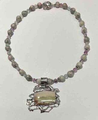 SILVER JASPER &amp; FLUORITE CACTUS NECKLACE