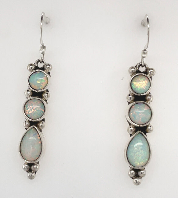 SILVER OPAL EARRINGS NAVAJO - GARY SHORTY