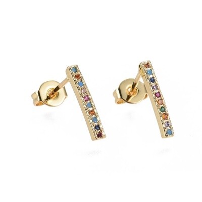 *GOLD STAINLESS BAR CZ EARRINGS FJEB2