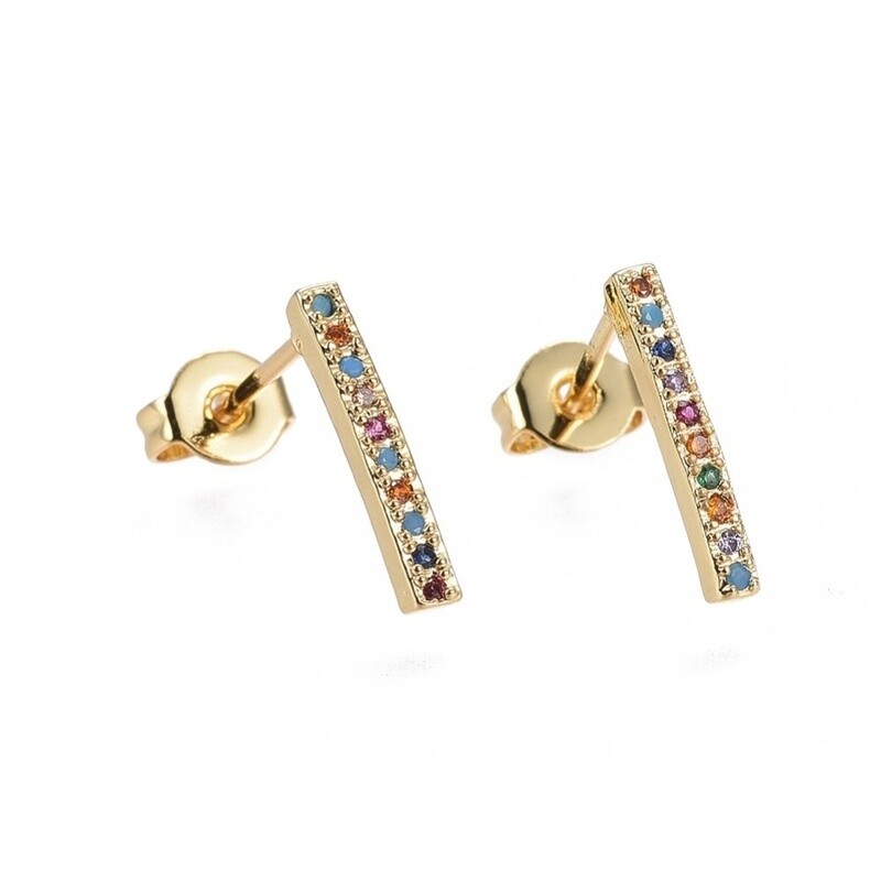 *GOLD STAINLESS BAR CZ EARRINGS FJEB2