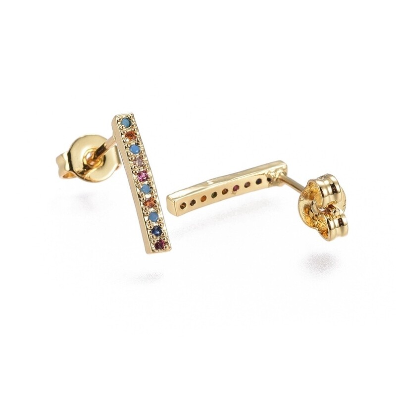 GOLD STAINLESS BAR MIXED CZ EARRINGS