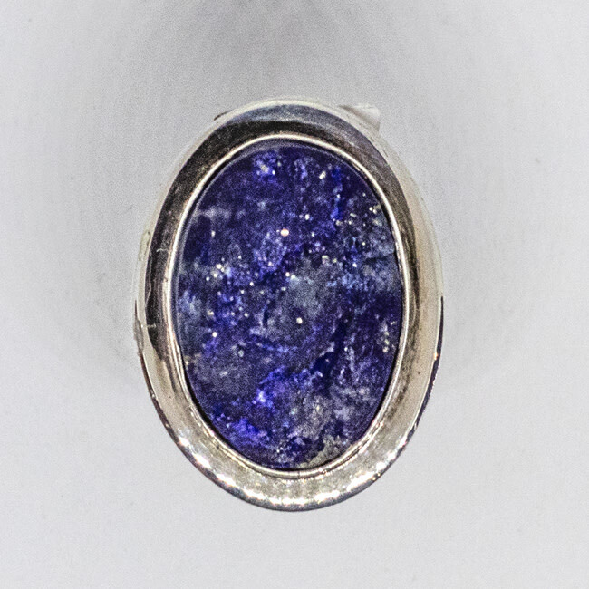 SILVER OVAL LAPIS ROUGH-CUT RING - 7.5