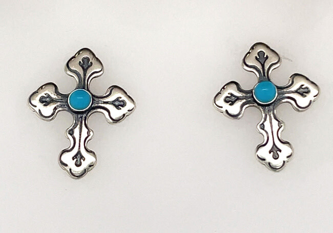 SILVER CROSS EARRINGS ZUNI NAE078