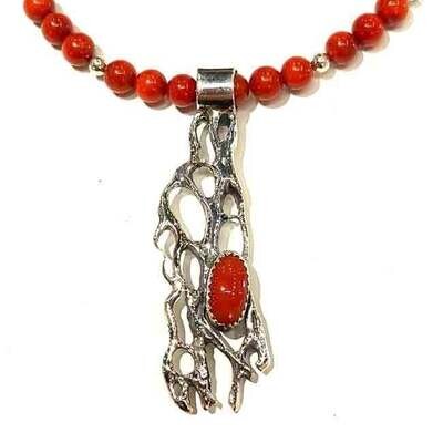 SILVER CORAL &amp; ONYX CACTUS NECKLACE