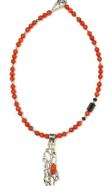 SILVER CORAL &amp; ONYX CACTUS NECKLACE