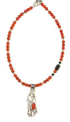 SILVER CORAL &amp; ONYX CACTUS NECKLACE