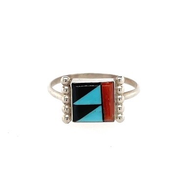 SILVER INLAY RING ZUNI - TYRONE MARTINEZ