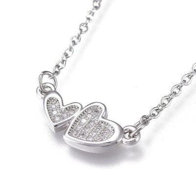 STAINLESS CZ HEARTS NECKLACE FJN95