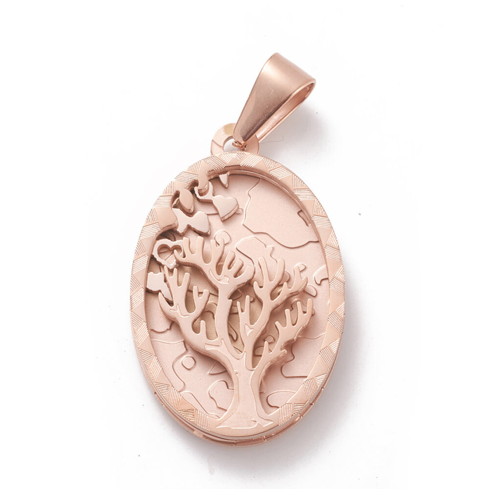 ROSE STAINLESS TREE OF LIFE PENDANT FJP16