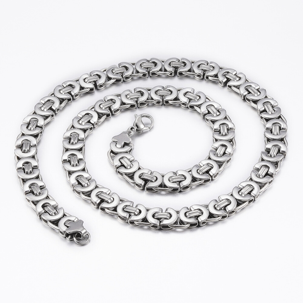 STAINLESS 11MM FLAT BYZANTINE CHAIN 24&quot;