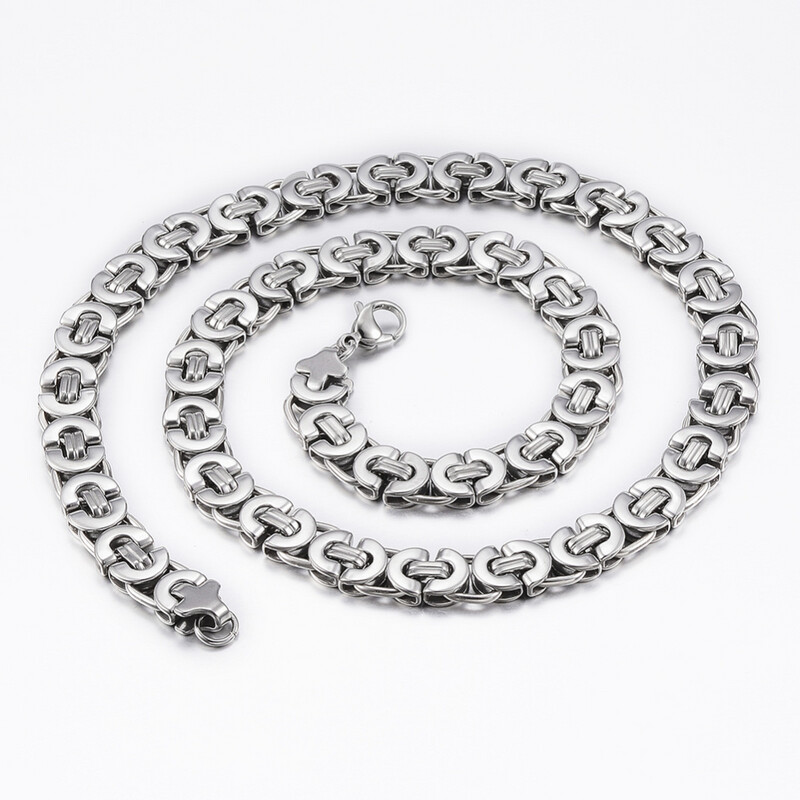 STAINLESS 11MM FLAT BYZANTINE CHAIN 24&quot;