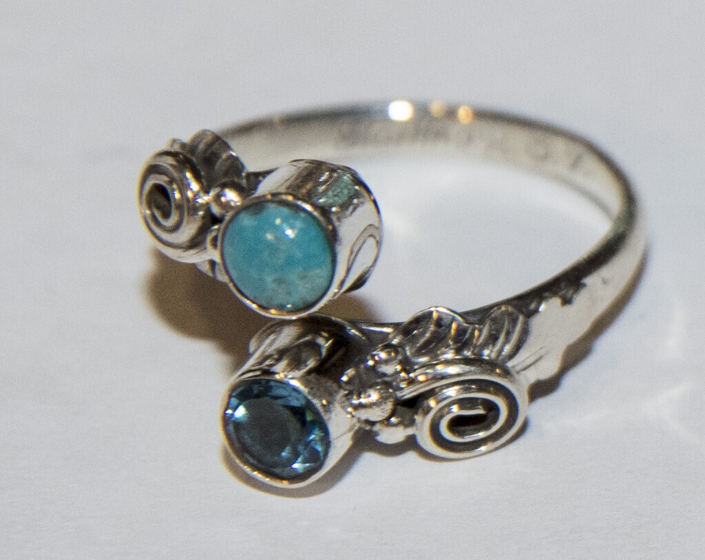 SILVER TURQUOISE &amp; TOPAZ RING NAVAJO-ANGIE PLATERO ADJ