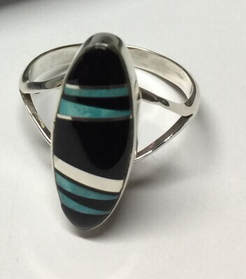 SILVER MIXED STONES INLAY RING NAVJAO-S. MARTINEZ - SIZE 8 SILVER MIXED STONES INLAY RING NAVJAO-S. MARTINEZ - SIZE 8