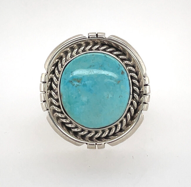 SILVER TURQUOISE RING - NAVAJO - SAMUEL YELLOWHAIR SIZE 8.5