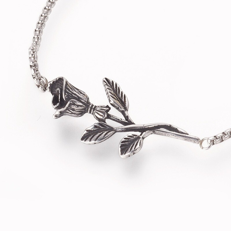 SILVER STAINLESS ROSE BRACELET