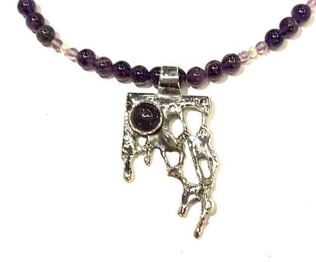 SILVER AMETHYST &amp; PEARL CACTUS NECKLACE