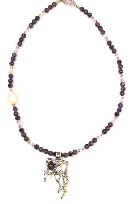 SILVER AMETHYST &amp; PEARL CACTUS NECKLACE