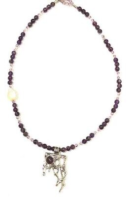 SILVER AMETHYST &amp; PEARL CACTUS NECKLACE
