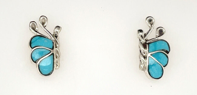 SILVER TURQUOISE INLAY BUTTERFLY EARRINGS ZUNI-VINCENT HOOSE
