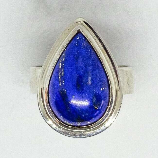 SILVER TEARDROP LAPIS RING-8.5