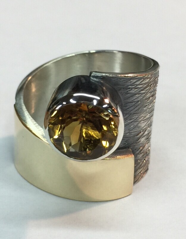 SILVER/GOLD CITRINE WRAP RING - SIZE 10.5