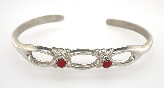 SILVER CORAL CUFF BRACELET NAVAJO - LORRAINE CHEE