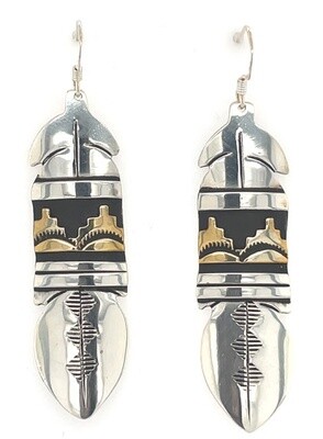 SILVER &amp; GOLD-FILLED FEATHER EARRINGS NAVAJO  - T&amp;R SINGER