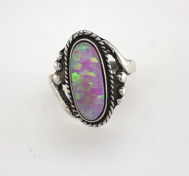 SILVER OPAL RING NAVAJO-JAN MARIANO - SIZE 5.5