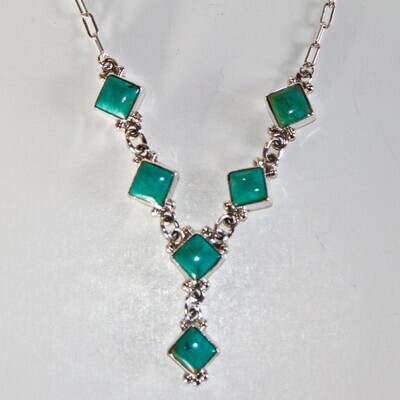 SS NECKLACE W/TRI TURQ. DROP-BD SS NECKLACE W/TRI TURQ. DROP-BD