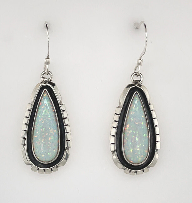 SILVER OPAL EARRINGS NAVAJO-AMOS BEGAY