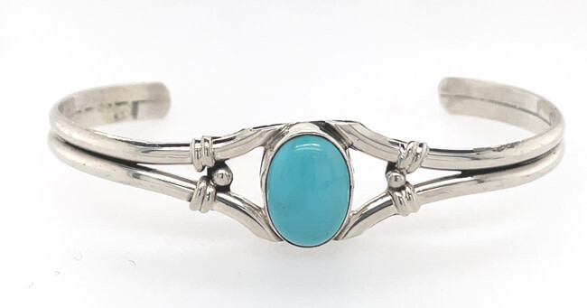 SILVER TURQUOISE CUFF BRACELET NAVAJO-JUDY LARGO