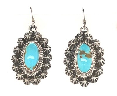 SILVER TURQUOISE EARRINGS NAVAJO - LEE SHORTY