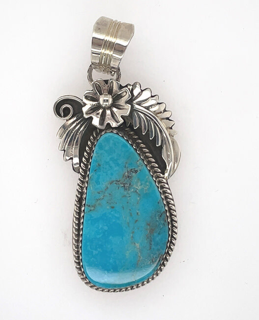 SILVER TURQUOISE PENDANT NAVAJO - H. BOYD