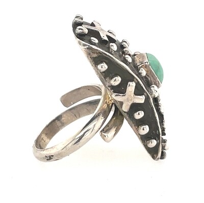 SS OX RING W/SQ.TURQ.-EMER THOMPSON