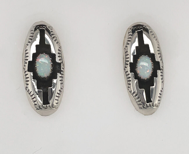 SILVER OPAL EARRINGS NAVAJO-FLELIX PERRY