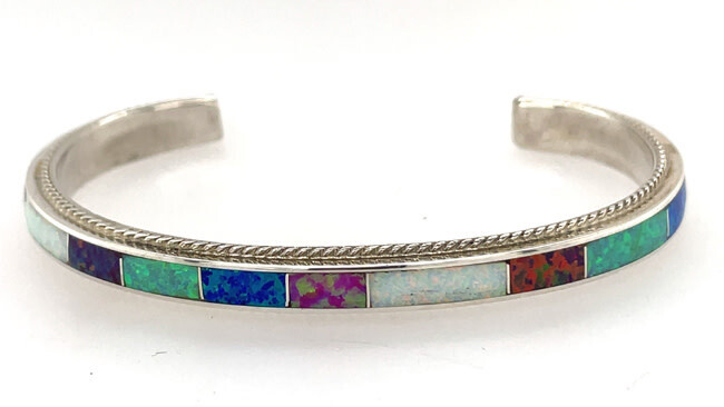 SILVER OPAL INLAY CUFF BRACELET ZUNI - RICKY BOOQUA