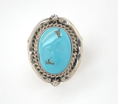 SILVER TURQUOISE RING NAVAJO-SAMUEL YELLOWHAIR - SIZE 8