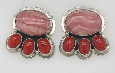 SS PST OVL EARRINGS W/RHODOCHROSITE &amp; CORAL-ANDREW VANDEVER