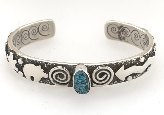 SILVER TURQUOISE CUFF BRACELET NAVAJO-ALEX SANCHEZ
