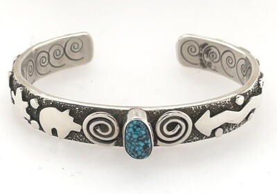 SILVER TURQUOISE CUFF BRACELET NAVAJO-ALEX SANCHEZ