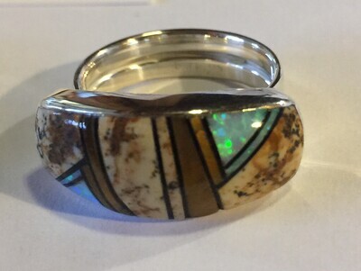 SILVER MIXED STONES INLAY RING NAVAJO-RB - SIZE 6 SILVER MIXED STONES INLAY RING NAVAJO-RB - SIZE 6
