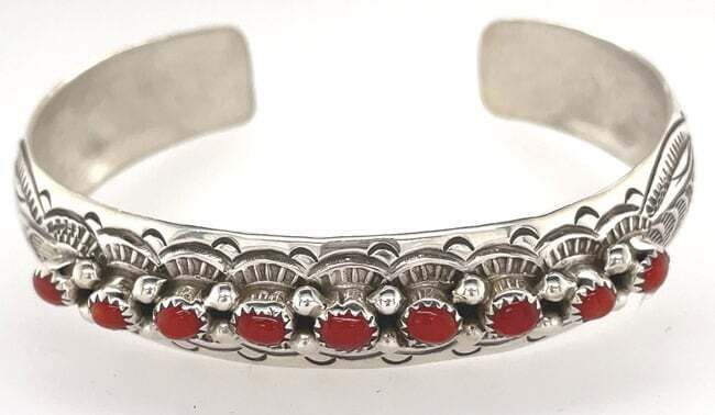 SILVER CORAL CUFF BRACELET NAVAJO - GRACE SILVER
