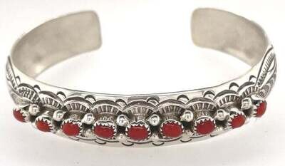 SILVER CORAL CUFF BRACELET NAVAJO - GRACE SILVER