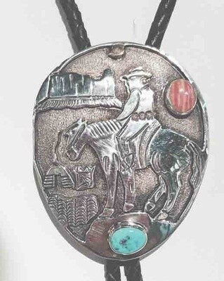 SILVER/14KT STORYTELLER BOLO TIE - ZUNI - JERRY MOORE