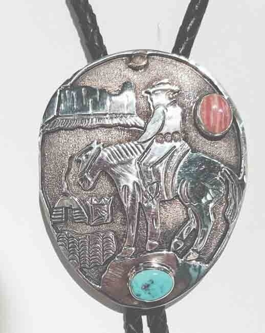 SILVER/14KT STORYTELLER BOLO TIE - ZUNI - JERRY MOORE